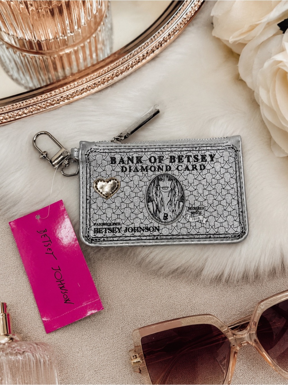 NWT Betsey Johnson Bank of Betsey Silver Diamond Card Wallet